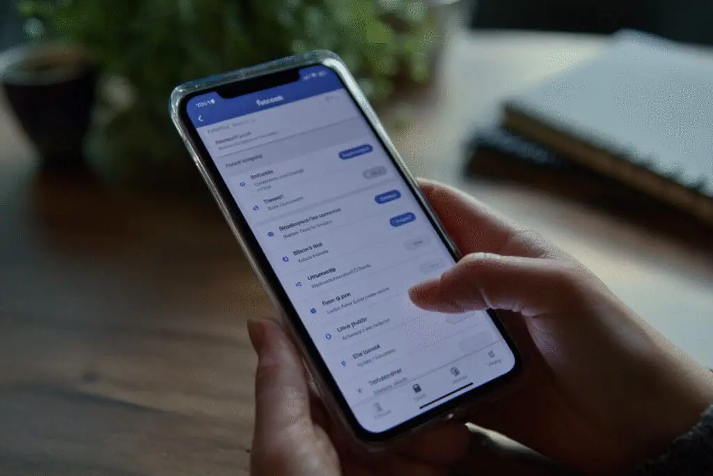 Ekran mobitela prikazuje navigaciju kroz Facebook postavke do liste blokiranih osoba