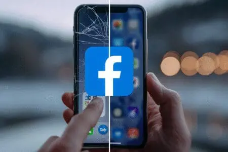 Podijeljeni ekran prikazuje brisanje Facebook aplikacije s Android i iOS sučelja na mobitelu