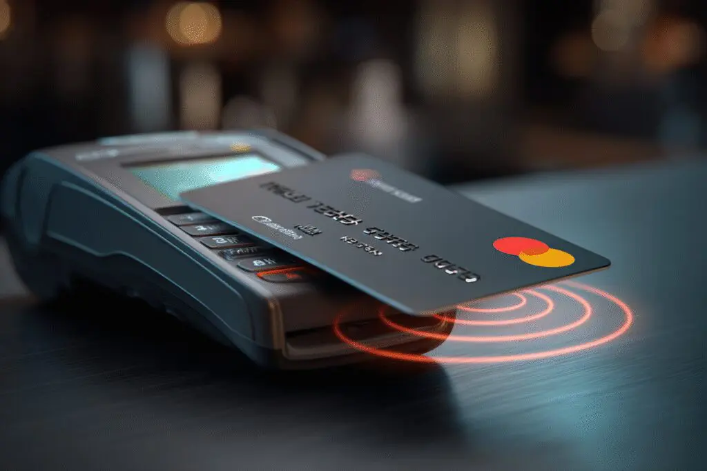 Beskontaktno plaćanje Mastercard karticom na POS uređaju kao objašnjenje kako funkcionira Mastercard
