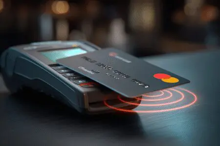 Beskontaktno plaćanje Mastercard karticom na POS uređaju kao objašnjenje kako funkcionira Mastercard