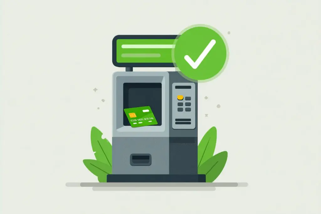 Grafički prikaz korištenja kartice na bankomatu kao odgovor na često postavljana pitanja za kako funkcionira Mastercard