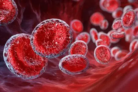 Stilski prikaz crvenih i bijelih krvnih stanica u krvnoj žili