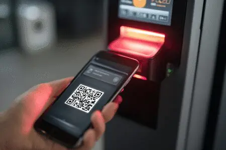 Mobitel s QR kodom skenira se na terminalu kao vodič za kako platiti na Paketomatu