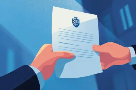 Osoba predaje zahtjev i dobiva službeni dokument prikazuje kako dobiti policijski zapisnik