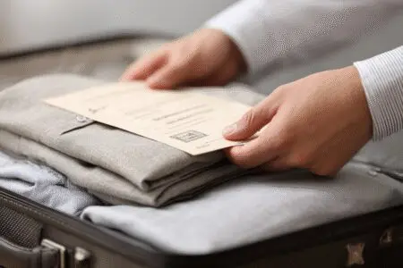Pakiranje kovčega s odjećom i dokumentima kao priprema za kako naći posao u Austriji