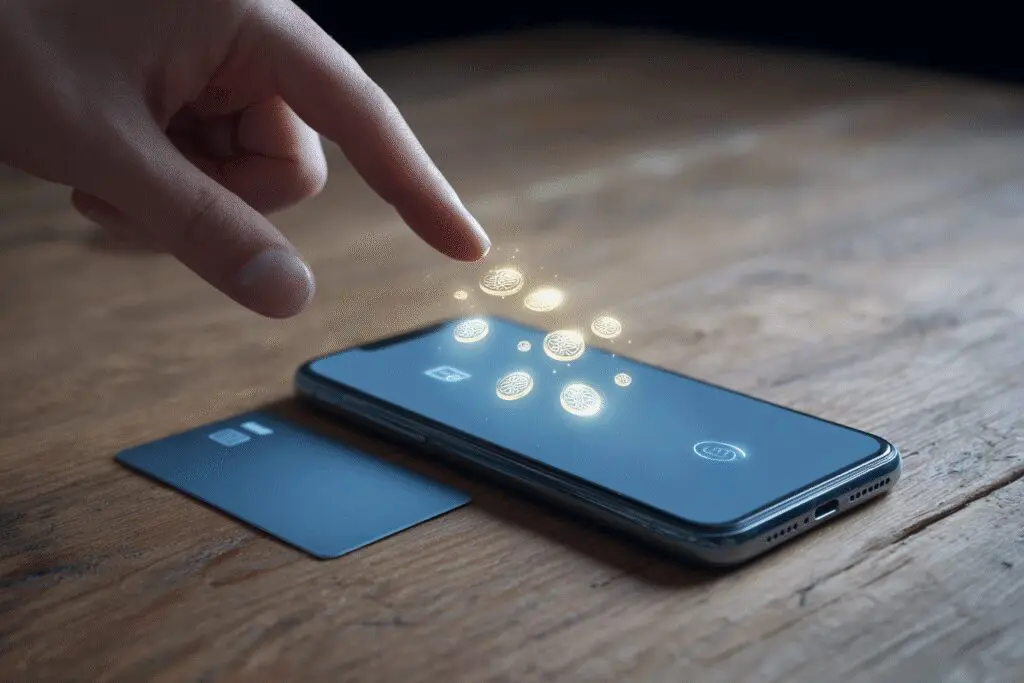 Prebacivanje digitalnih kovanica s mobitela na karticu ilustracija za kako uplatiti na Revolut karticu