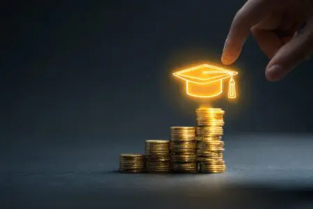 Ruka stavlja zlatnike u studentsku kapu kao vodič za kako dobiti stipendiju za fakultet