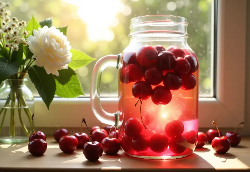 fotografija koja prikazuje kako napraviti liker od višanja u staklenci sa šećerom i alkoholom
