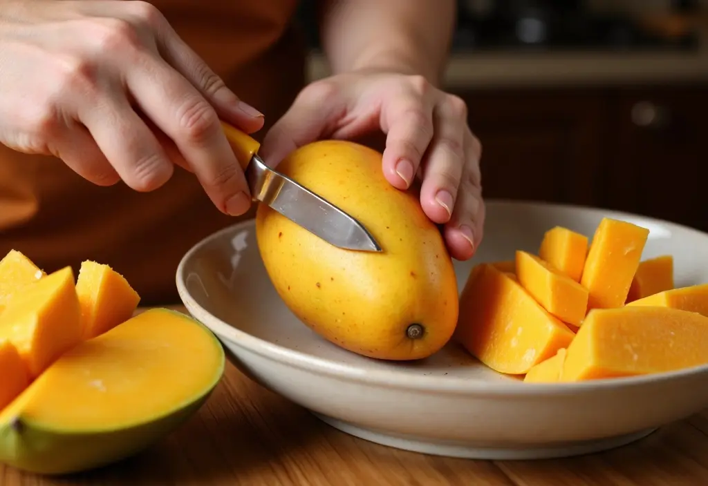 guljenje i rezanje manga na kriške što je još jedan način kako se jede mango