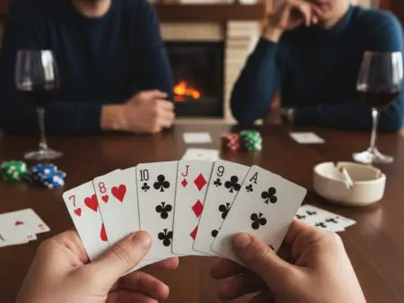 pogled iz perspektive igrača na karte u ruci i na stolu tijekom igre bele