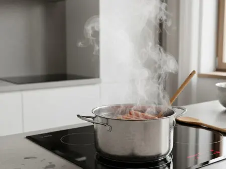 prikaz hrenovki koje se kuhaju u loncu s vodom na štednjaku