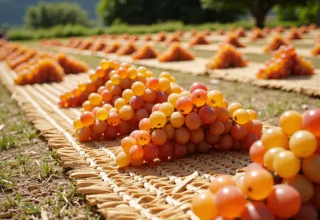 prikaz kako napraviti prošek od grožđa s grozdovima koji se suše na suncu