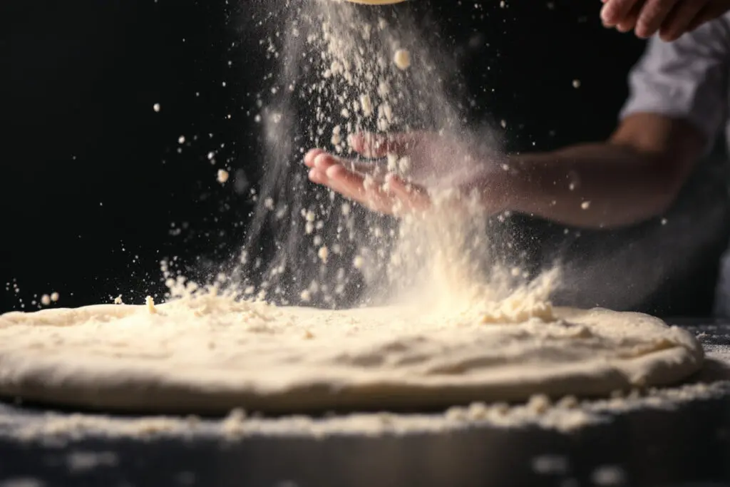 ruke koje razvlače tijesto u zraku prikazujući kako napraviti tijesto za pizzu na profesionalan način