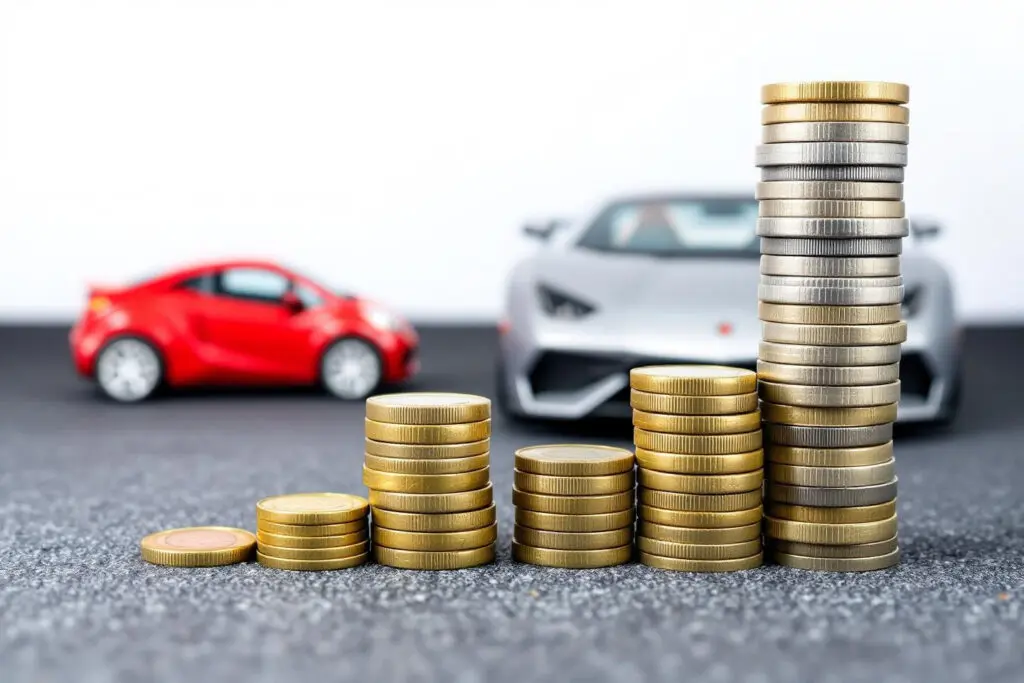 dva različita automobila s hrpama kovanica ispred njih što vizualno objašnjava kako se cijena osiguranja vozila po kw razlikuje dva različita automobila s hrpama kovanica ispred njih što vizualno objašnjava kako se cijena osiguranja vozila po kw razlikuje