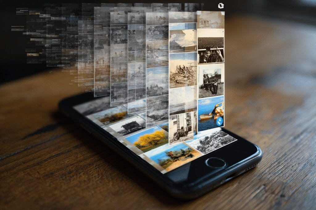 Ekran mobitela prikazuje kako izbrisana izblijedjela fotografija ponovno postaje vidljiva simbolizirajući uspješan povratak slika