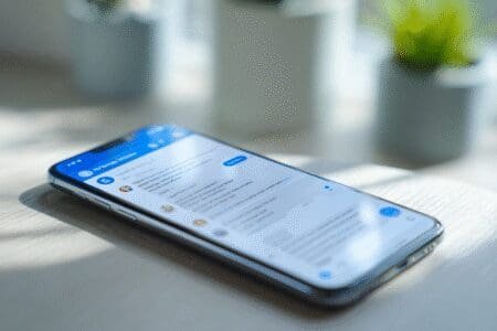 Ekran mobitela prikazuje ponovnu prijavu u Messenger i povratak starih poruka što simbolizira reaktivaciju računa