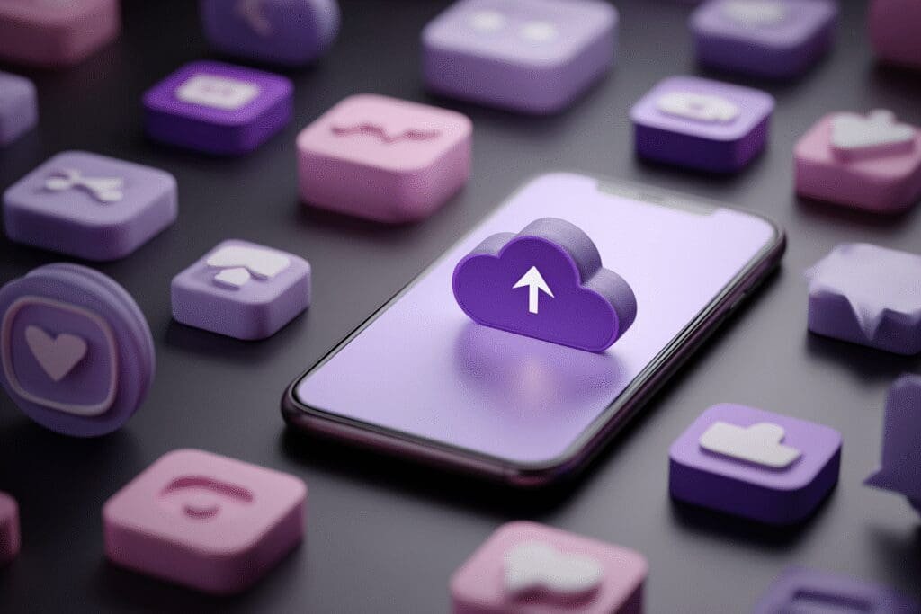 Ikona oblaka iz koje se poruke i slike preuzimaju u Viber aplikaciju na mobitelu prikazujući uspješno vraćanje sigurnosne kopije