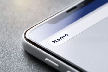 Krupni plan ekrana mobitela koji prikazuje stranicu za uređivanje Facebook profila s označenim poljem za promjenu imena