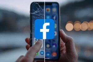 Podijeljeni ekran prikazuje brisanje Facebook aplikacije s Android i iOS sučelja na mobitelu