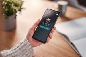 Ruka drži novi mobitel na čijem se ekranu vidi aktivacija aplikacije za mobilno bankarstvo PBZ banke