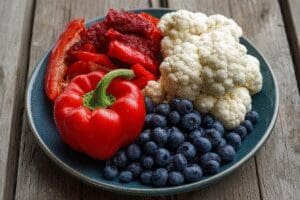 Tanjur pun hrane pogodne za zdravlje bubrega poput crvene paprike cvjetače i borovnica za smanjenje uree i kreatinina