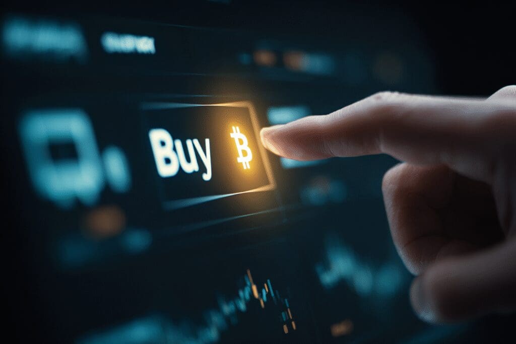 Pritiskom na gumb Kupi Bitcoin se pojavljuje u digitalnom novčaniku kao vodič za kako kupiti Bitcoin
