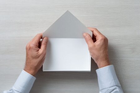Ruke pažljivo stavljaju papir u kutiju kao vodič za kako otvoriti paušalni obrt