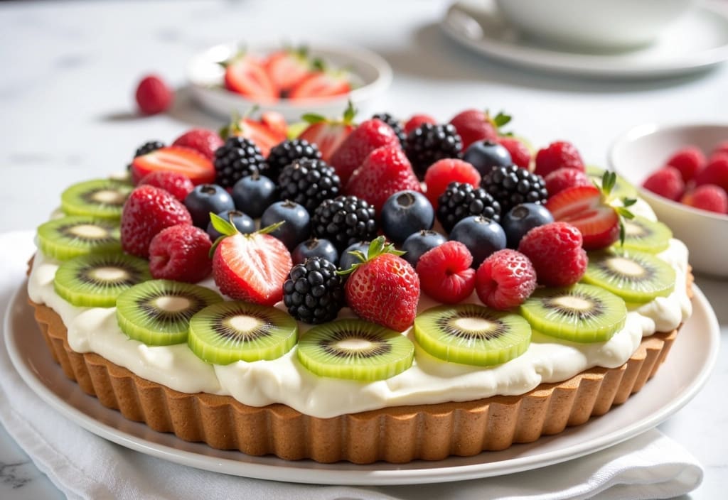prikaz kako iskoristiti mascarpone kao kremastu podlogu za voćnu tortu