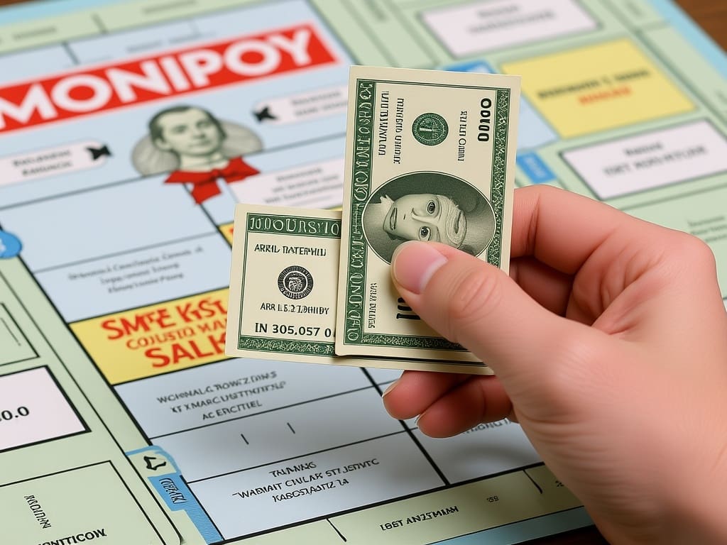 ruka koja broji monopoly novac za plaćanje prikazujući financijski aspekt igre