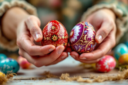 dvije ruke koje kuckaju uskrsnim jajima tradicionalni običaj koji pokazuje kako čestitati pravoslavni uskrs