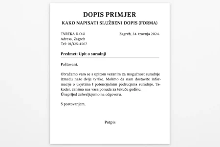 dopis primjer kako napisati službeni dopis forma