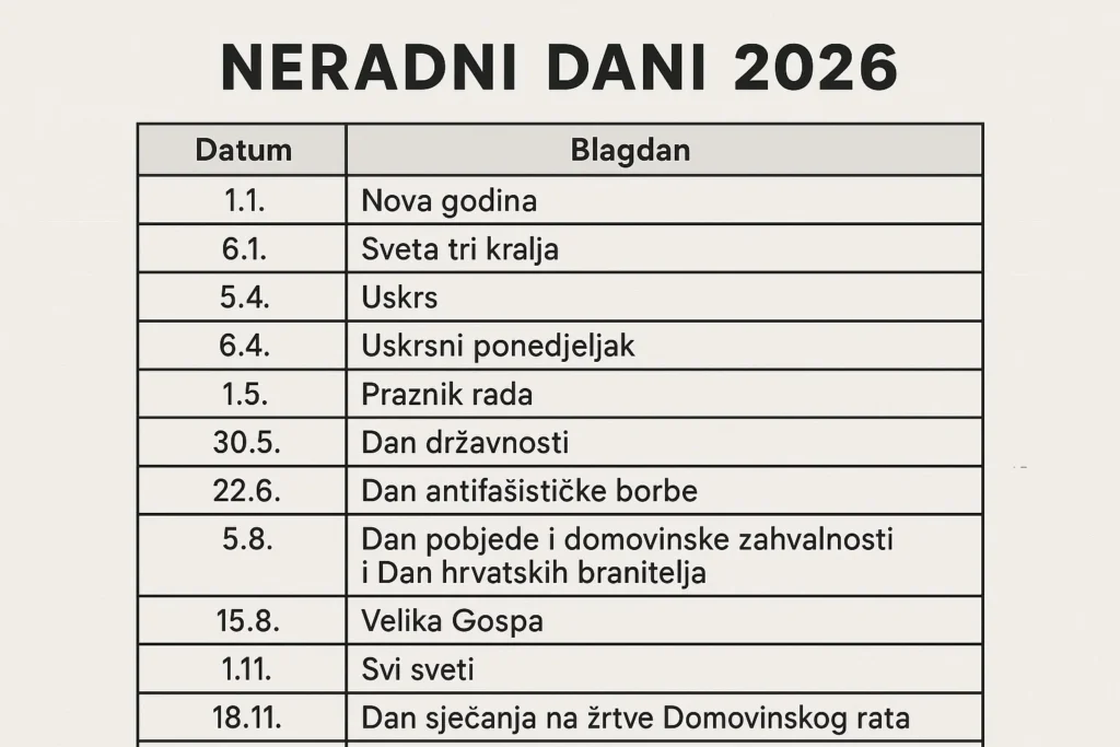 neradni dani 2026